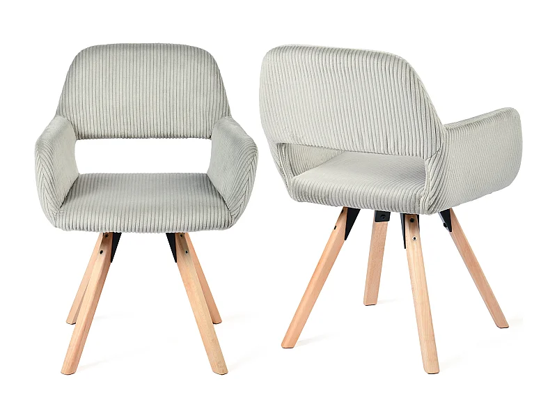 Lot de 2 chaises de salle à manger fauteuils en velours côtelé pied en bois de hêtre style scandinave,CROMWELL