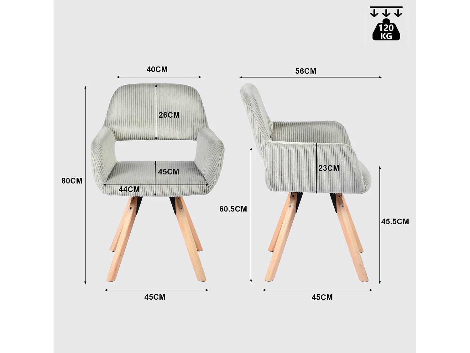 Lot de 2 chaises de salle à manger fauteuils en velours côtelé pied en bois de hêtre style scandinave,CROMWELL
