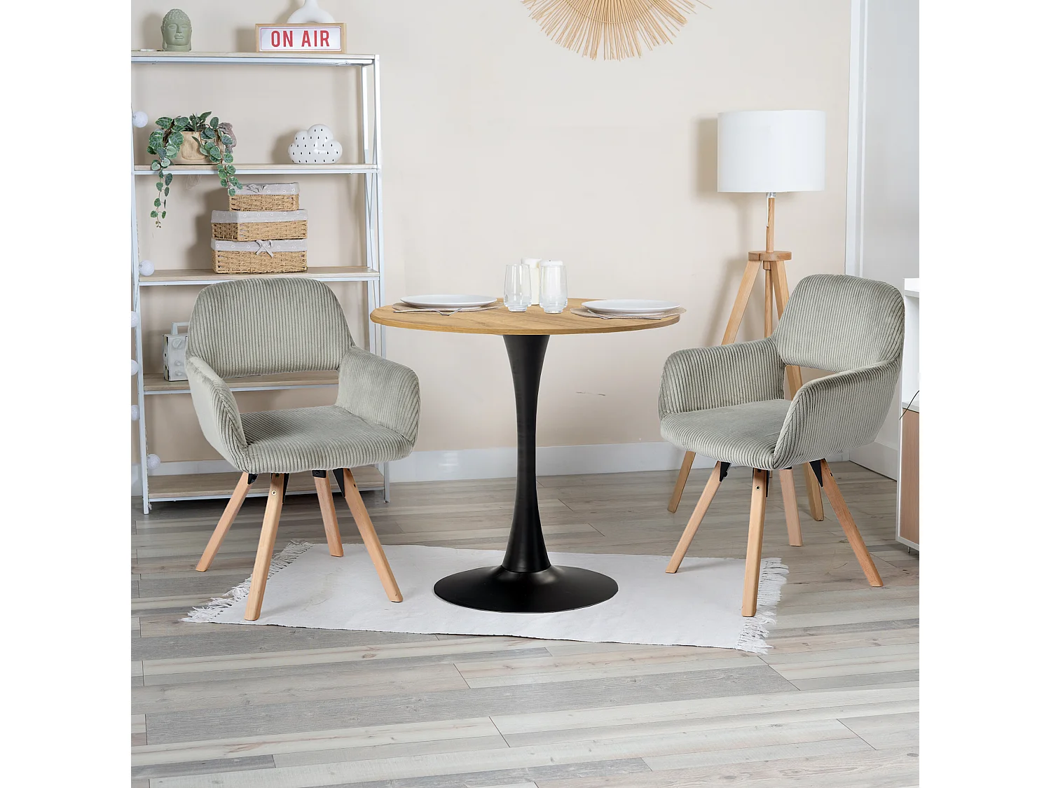 Lot de 2 chaises de salle à manger fauteuils en velours côtelé pied en bois de hêtre style scandinave,CROMWELL