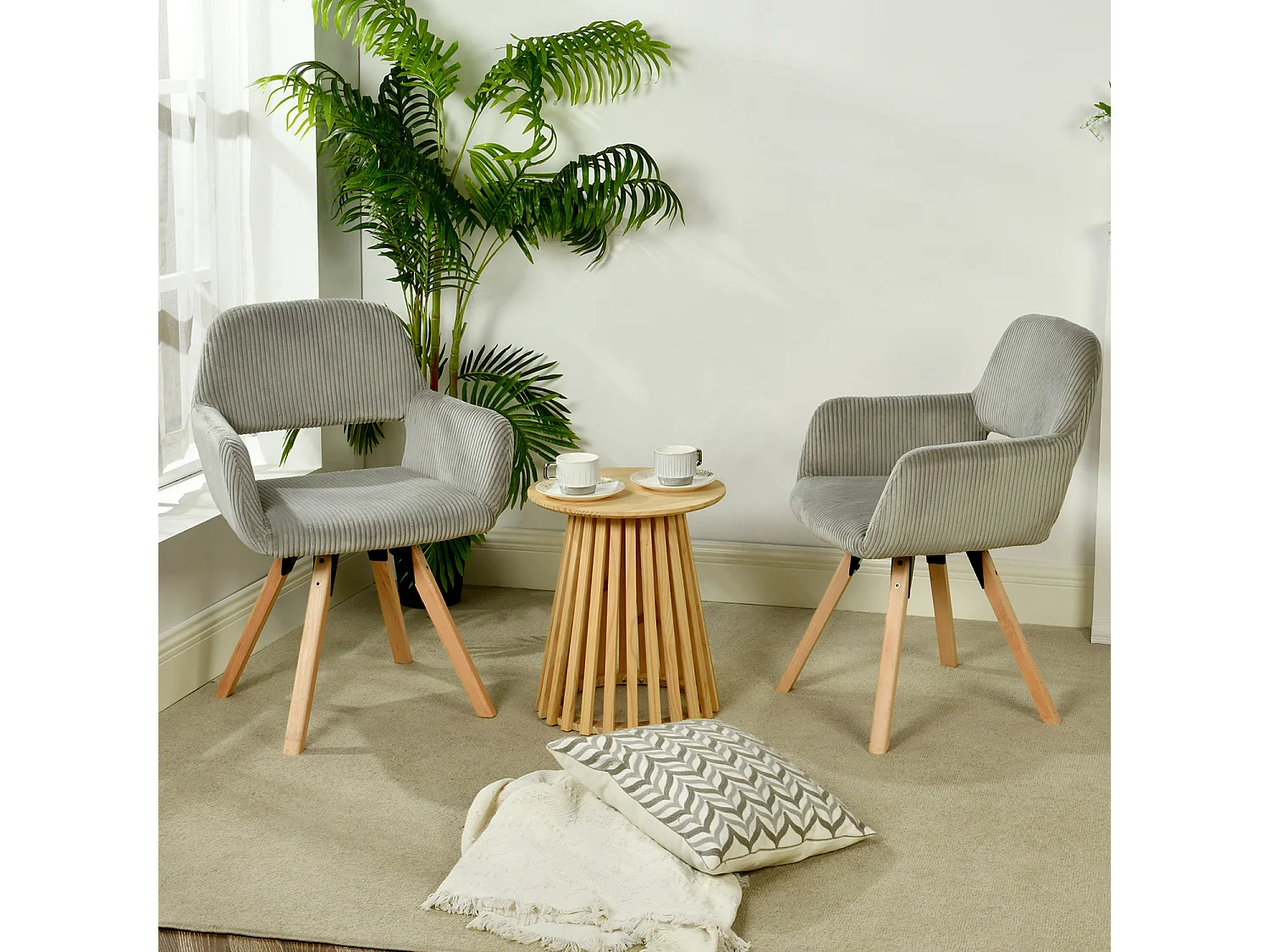 Lot de 2 chaises de salle à manger fauteuils en velours côtelé pied en bois de hêtre style scandinave,CROMWELL