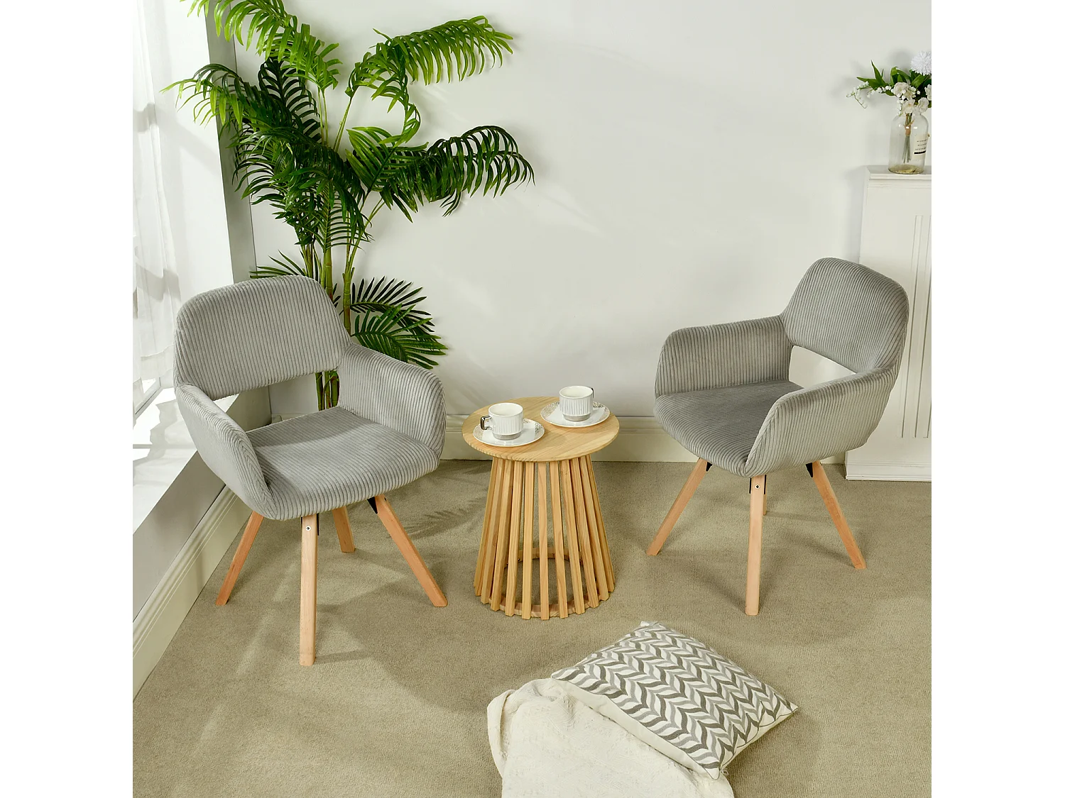 Lot de 2 chaises de salle à manger fauteuils en velours côtelé pied en bois de hêtre style scandinave,CROMWELL