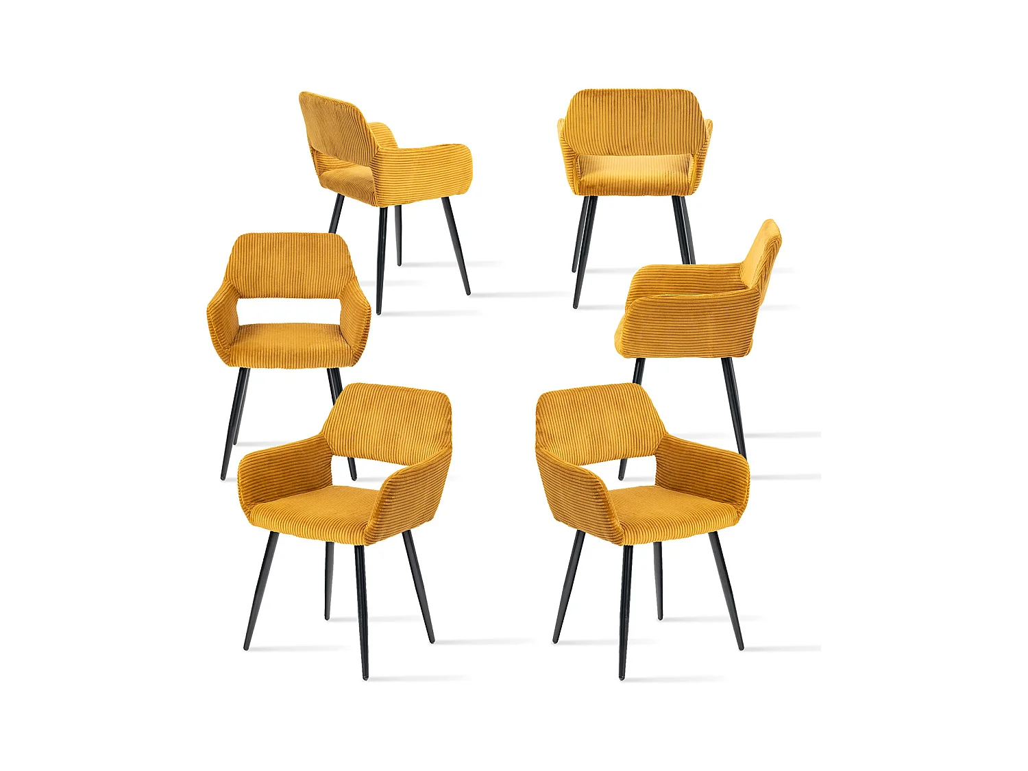 Lot de 6 chaises de salle à manger fauteuils en velours côtelé style scandinave,CROMWELL