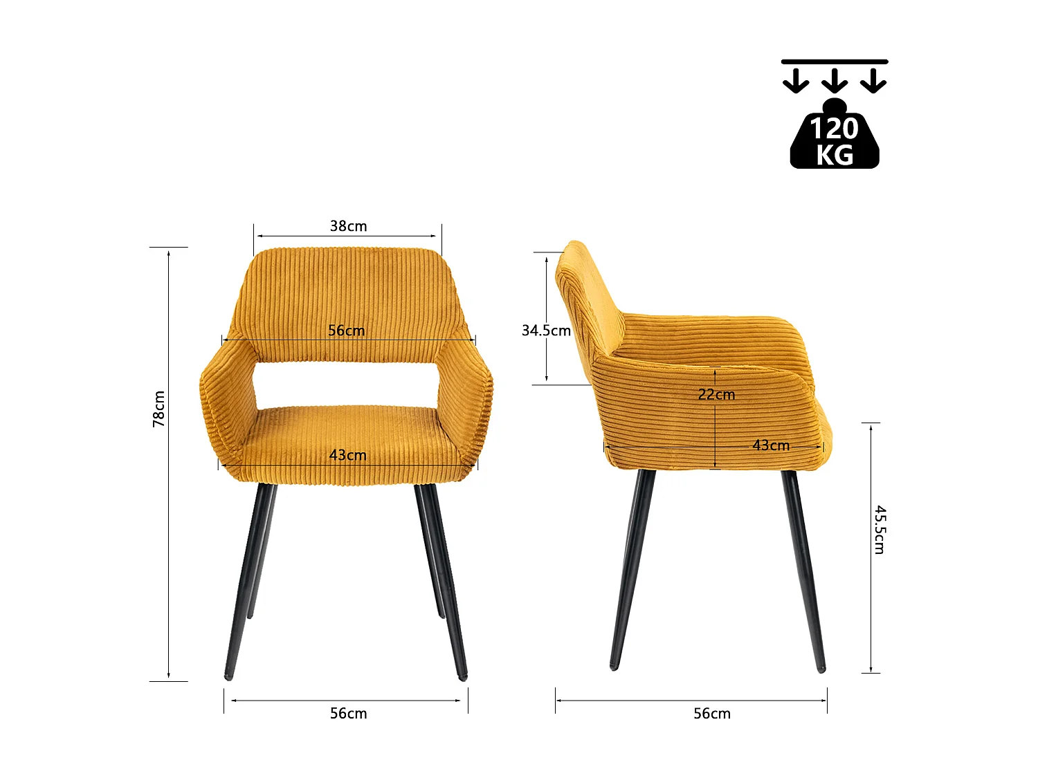 Lot de 6 chaises de salle à manger fauteuils en velours côtelé style scandinave,CROMWELL