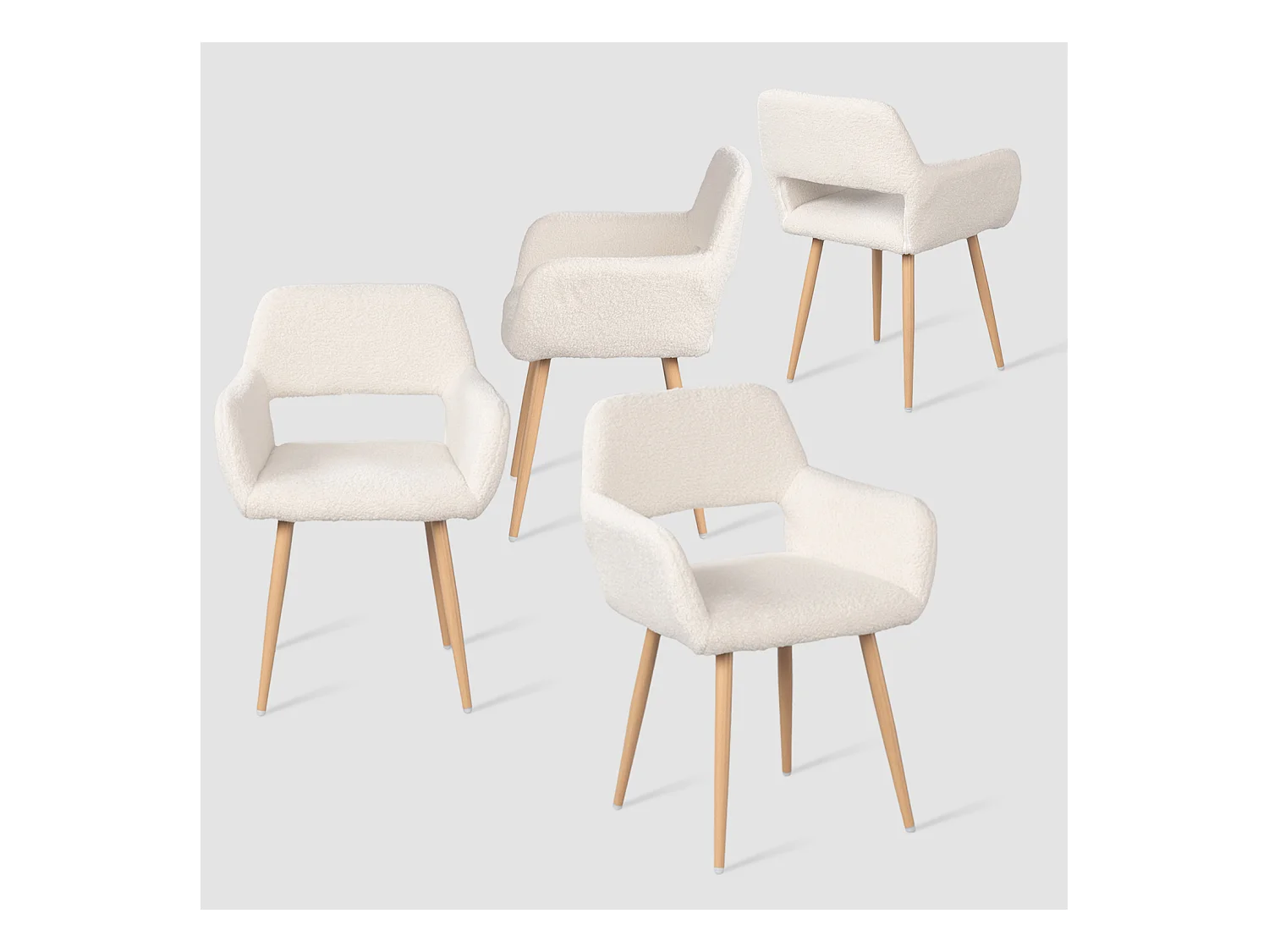 Lot de 4 chaise de salle à manger fauteuils en bouclette style scandinave,CROMWELL