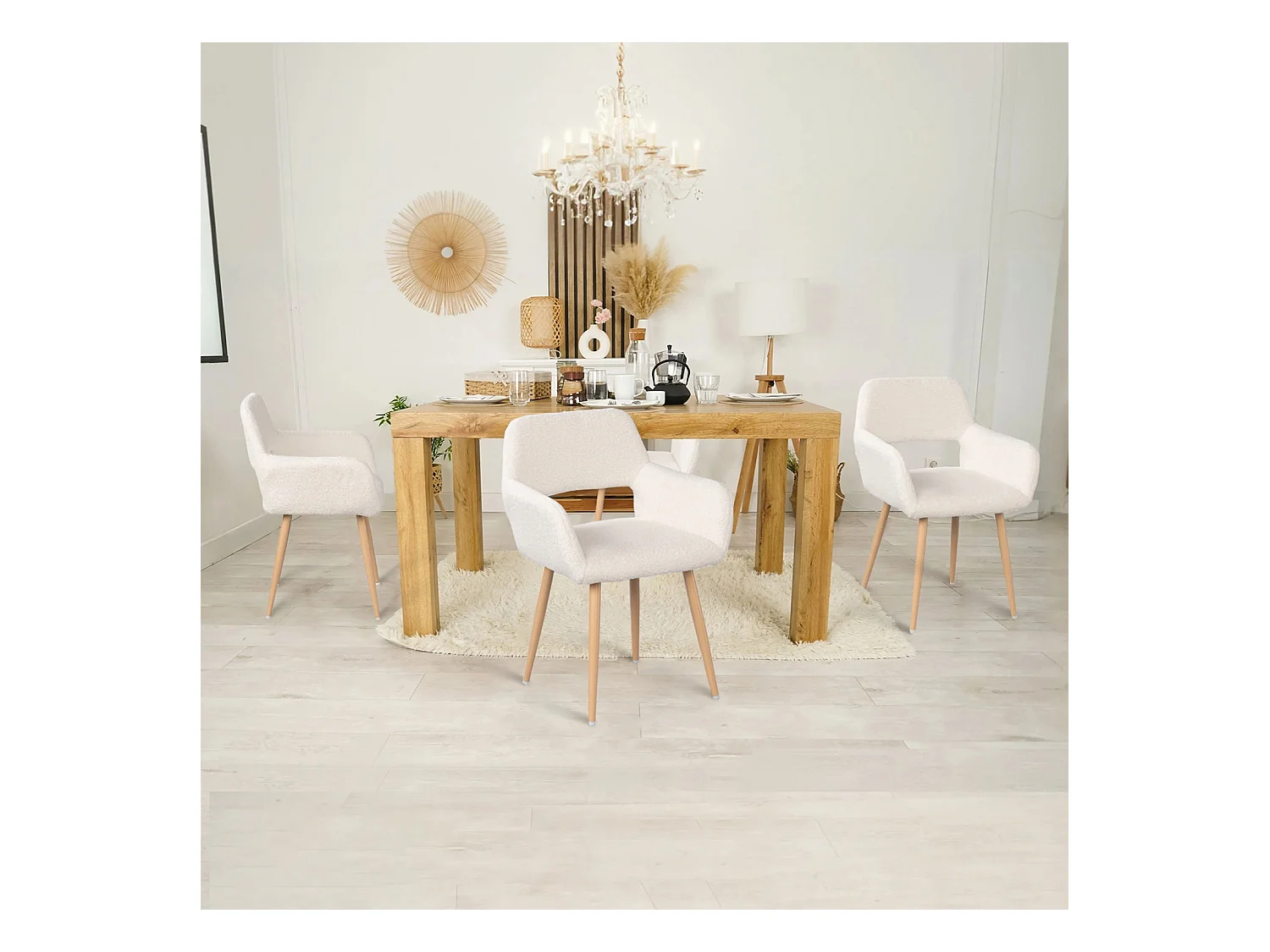 Lot de 4 chaise de salle à manger fauteuils en bouclette style scandinave,CROMWELL