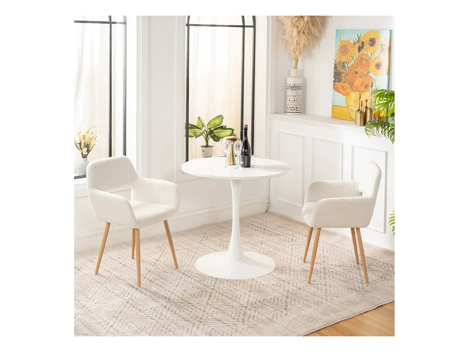 Lot de 4 chaise de salle à manger fauteuils en bouclette style scandinave,CROMWELL