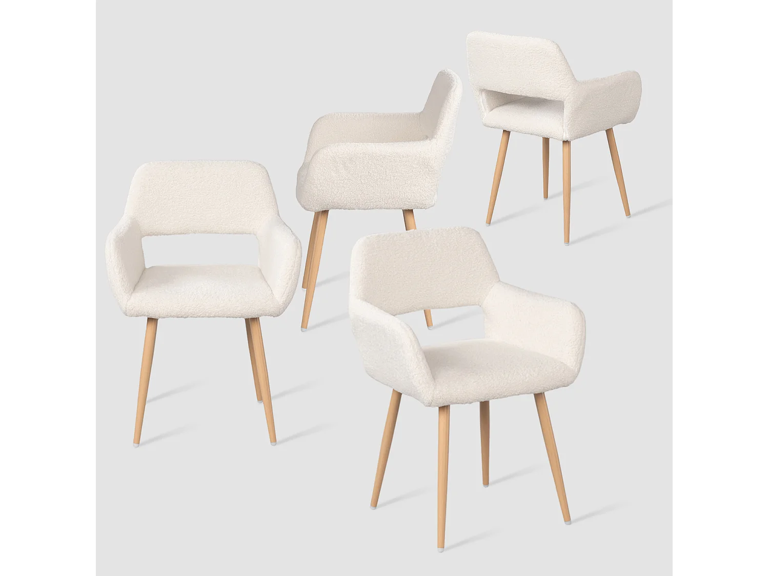 Lot de 4 chaise de salle à manger fauteuils en bouclette style scandinave,CROMWELL