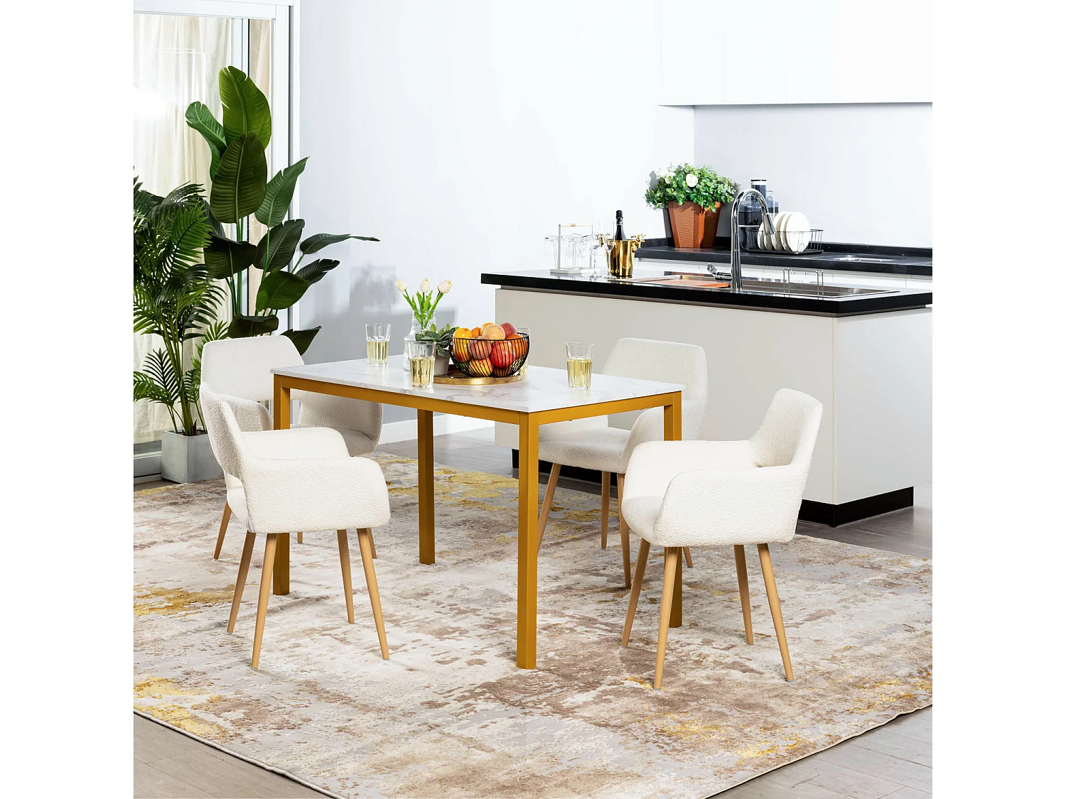 Lot de 4 chaise de salle à manger fauteuils en bouclette style scandinave,CROMWELL