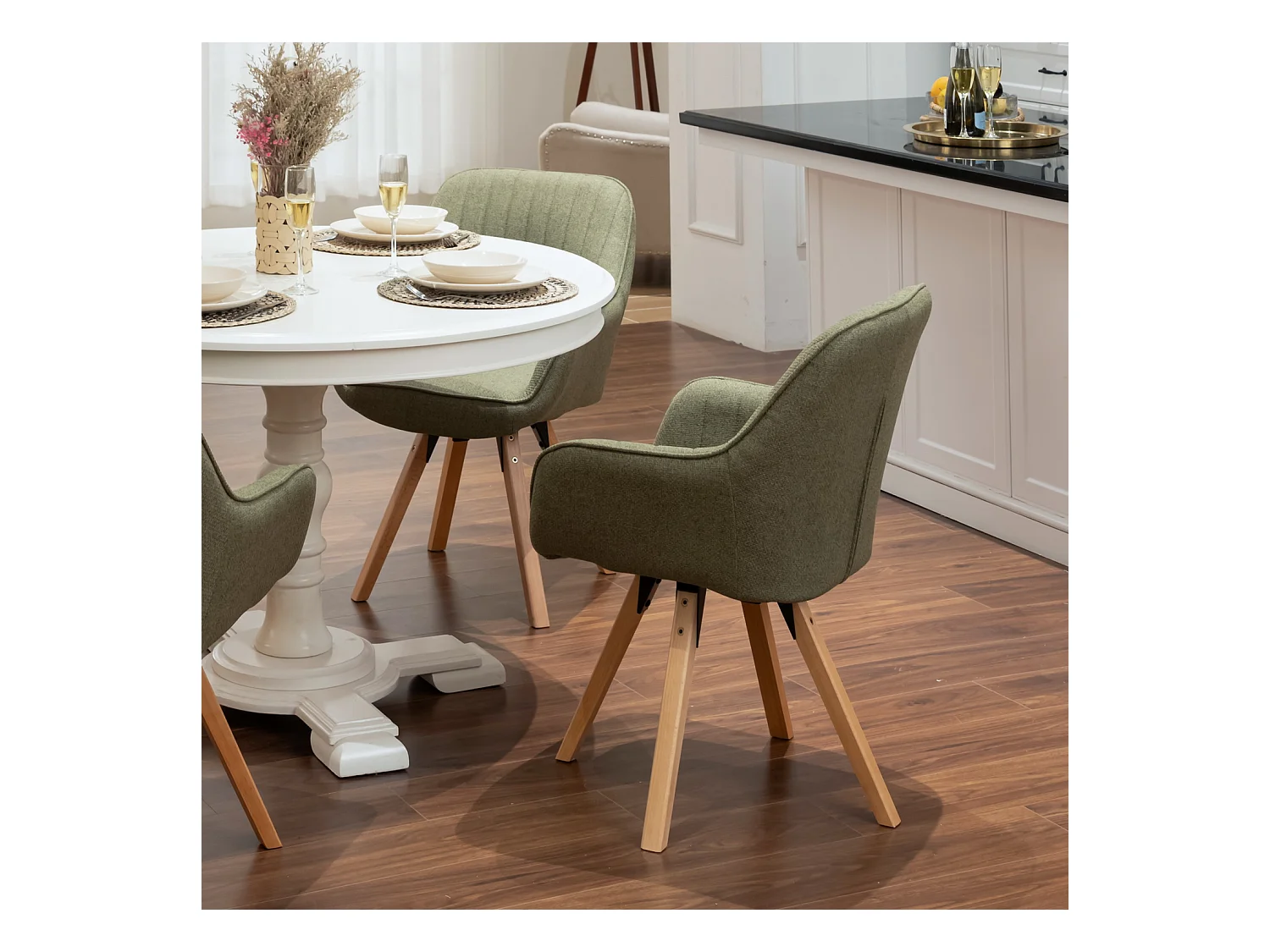 Fauteuil de salle à manger rotatif style scandinave en vert tissu,CARSON