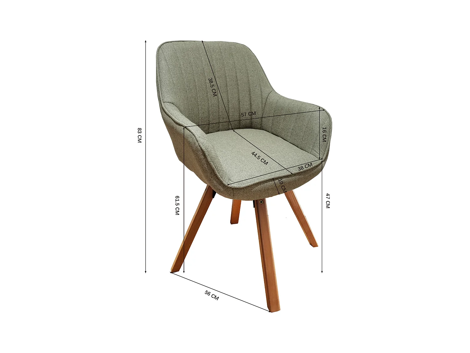 Fauteuil de salle à manger rotatif style scandinave en vert tissu,CARSON