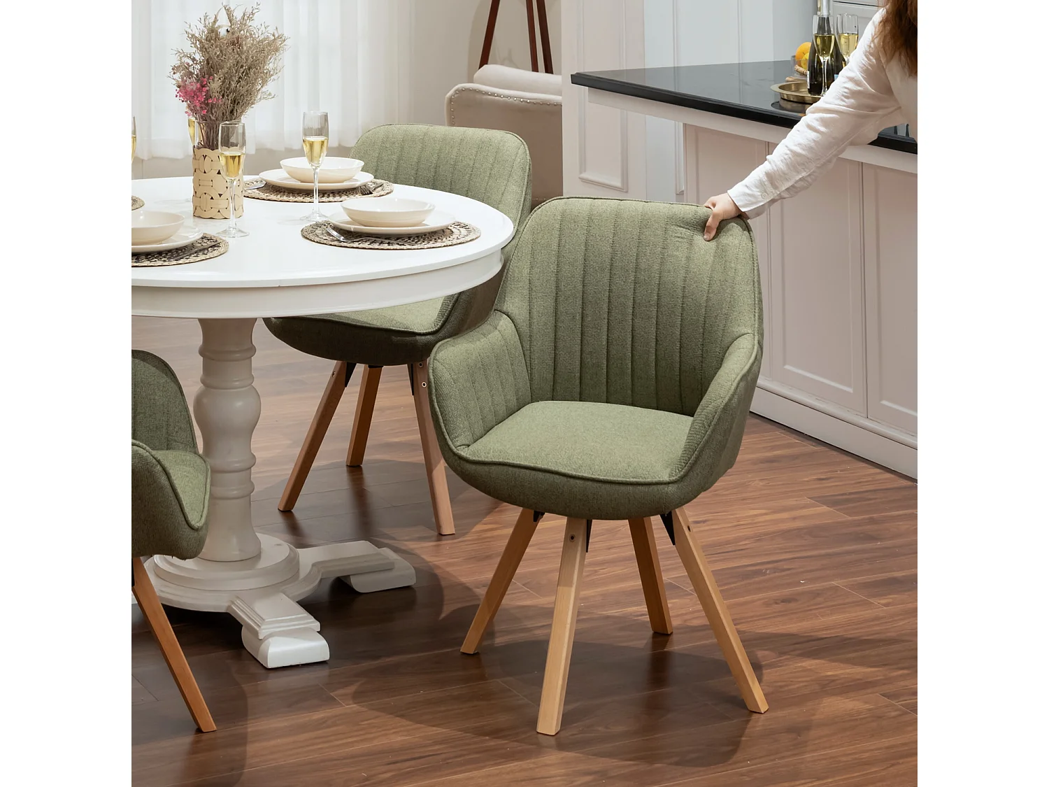 Fauteuil de salle à manger rotatif style scandinave en vert tissu,CARSON