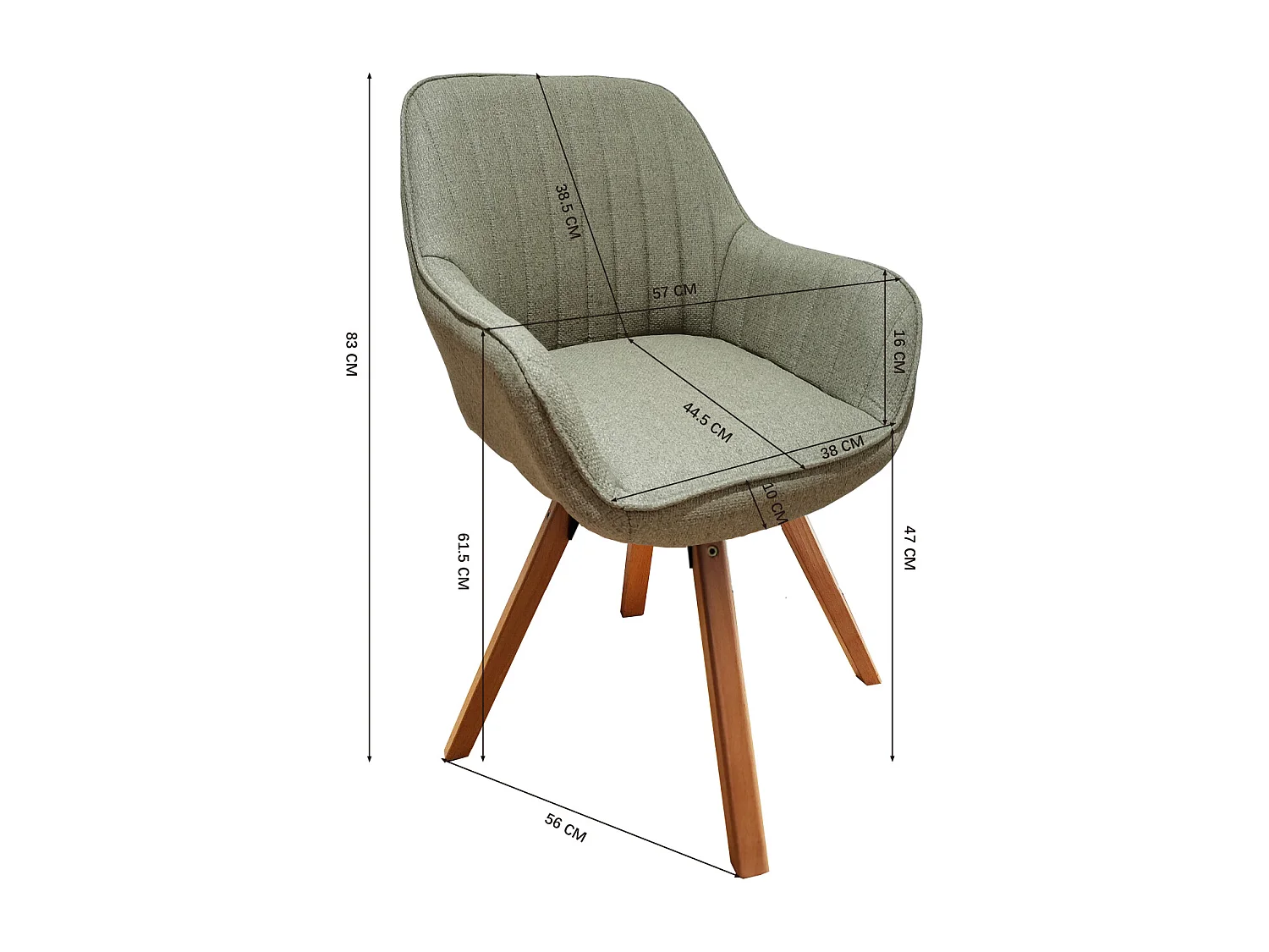 Fauteuil de salle à manger rotatif style scandinave en vert tissu,CARSON