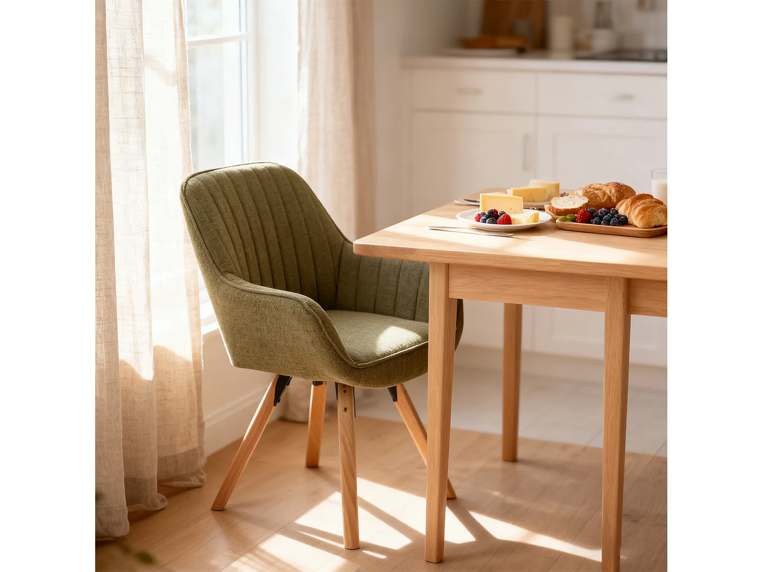Fauteuil de salle à manger rotatif style scandinave en vert tissu,CARSON