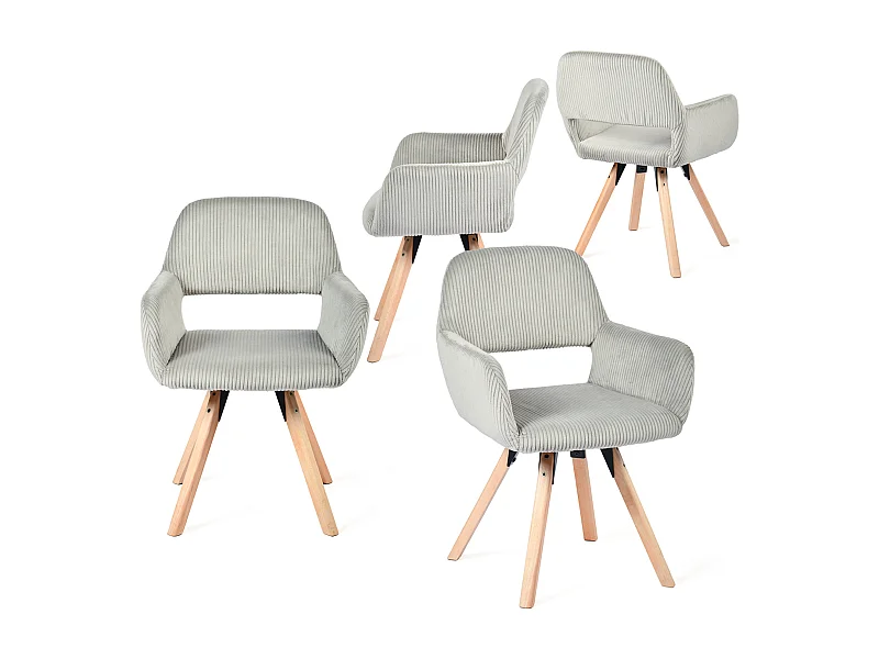 Lot de 4 chaises de salle à manger fauteuils en velours côtelé pied en bois de hêtre style scandinave,CROMWELL