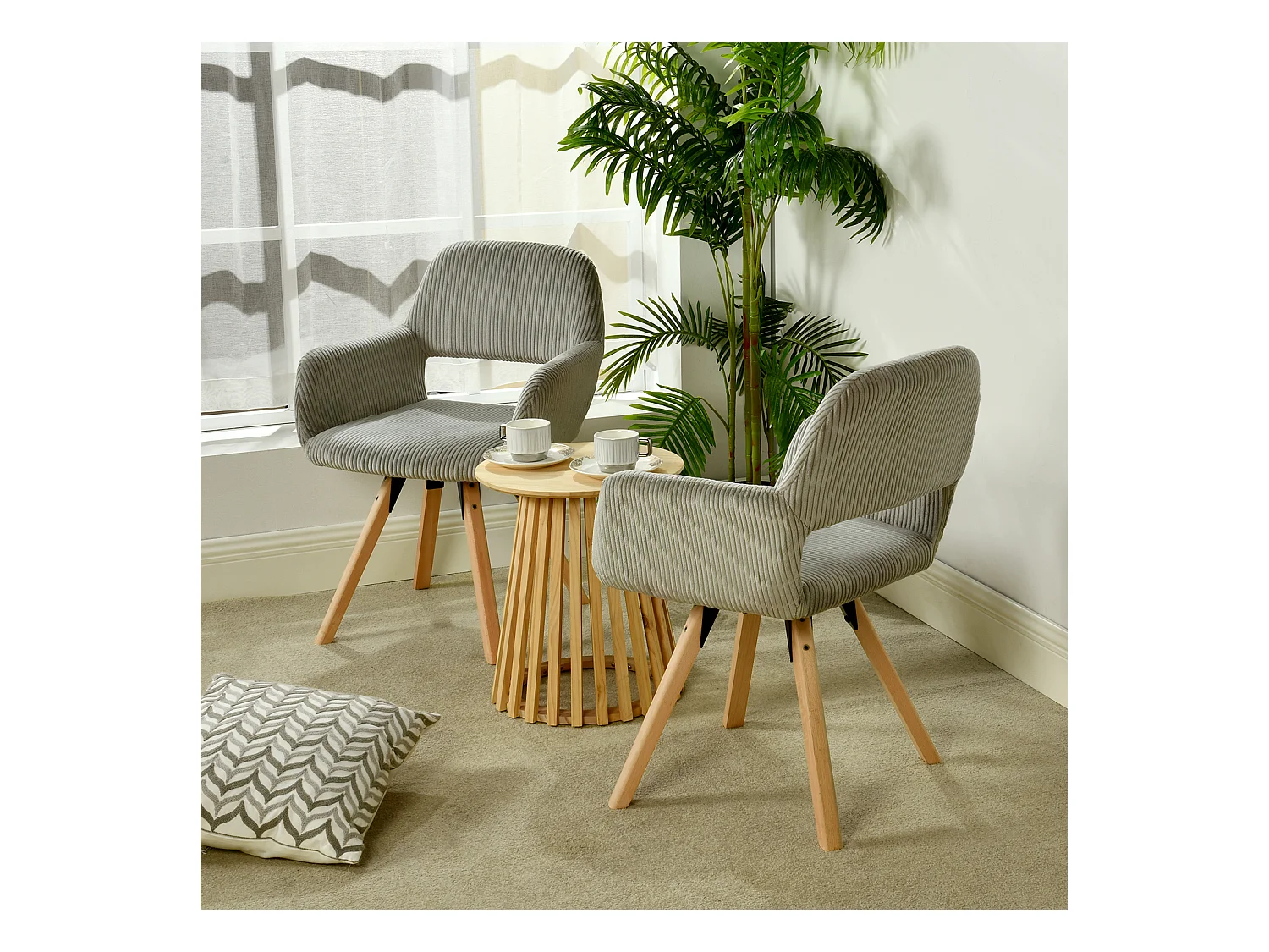 Lot de 4 chaises de salle à manger fauteuils en velours côtelé pied en bois de hêtre style scandinave,CROMWELL