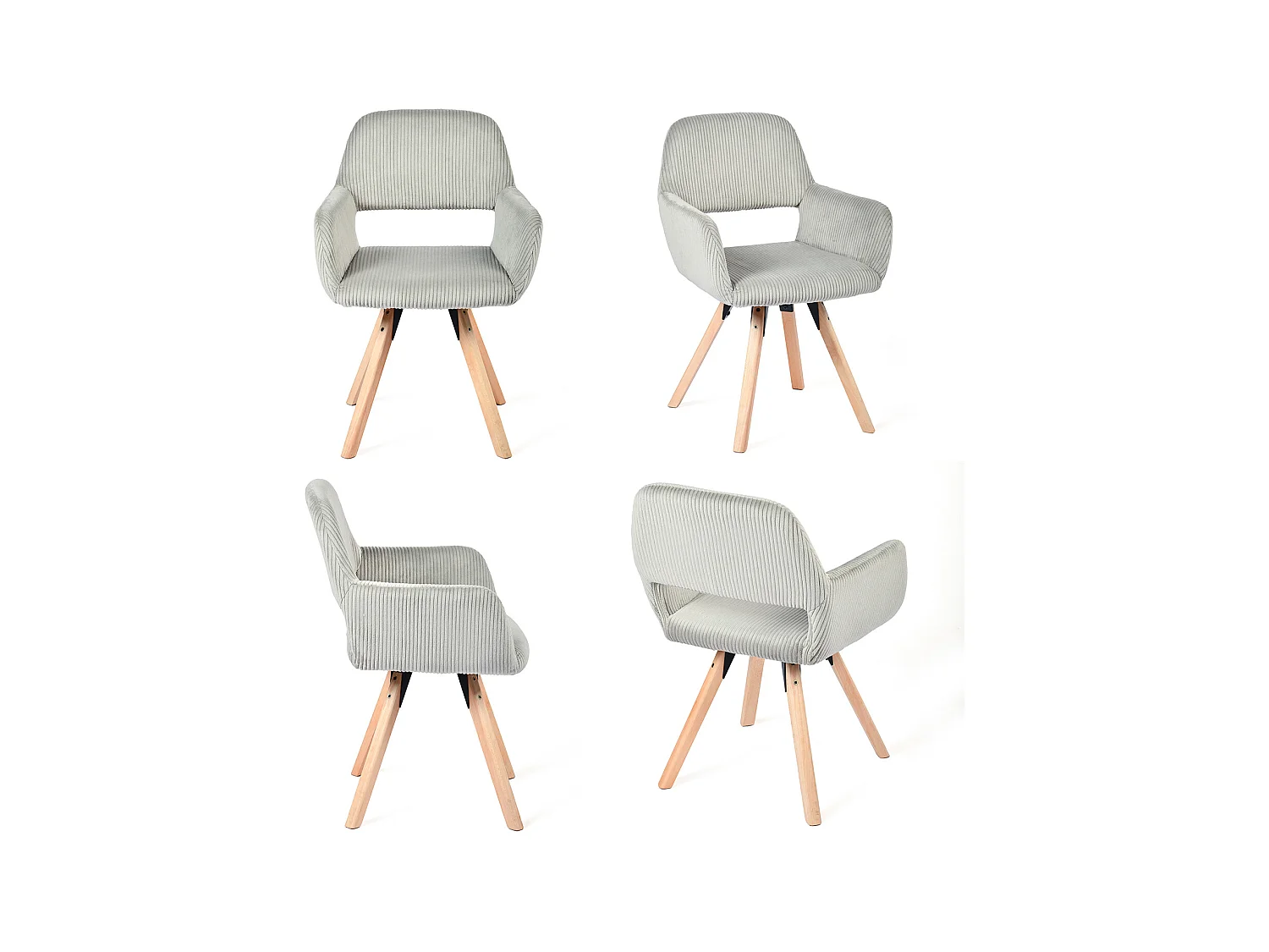 Lot de 4 chaises de salle à manger fauteuils en velours côtelé pied en bois de hêtre style scandinave,CROMWELL