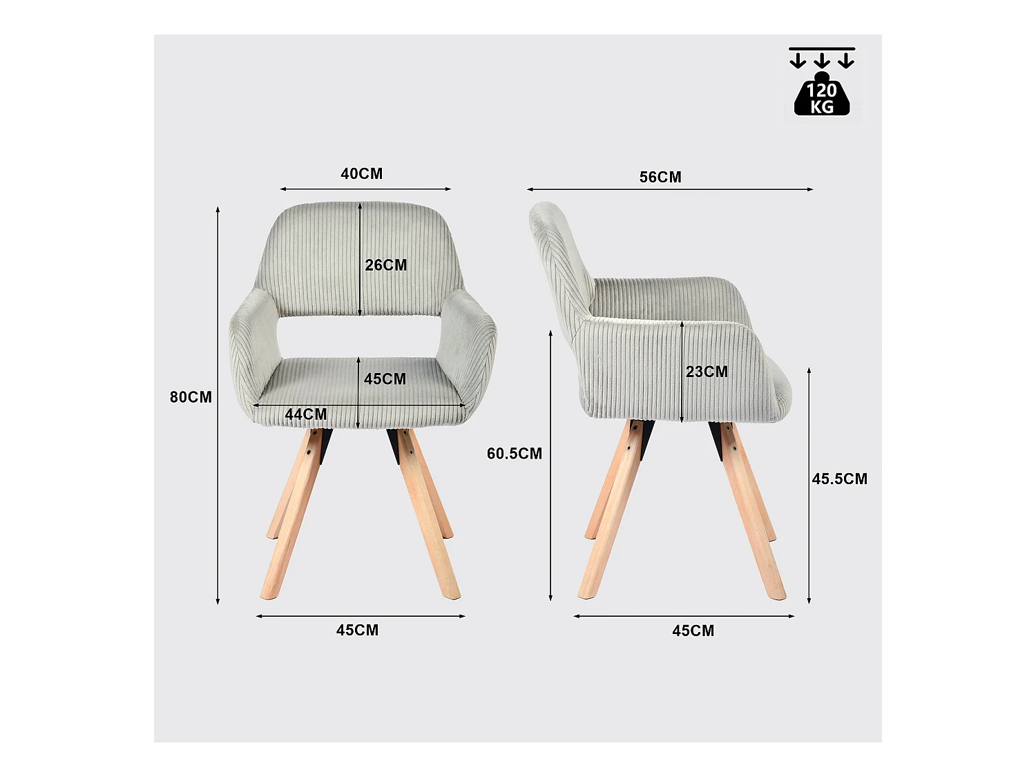 Lot de 4 chaises de salle à manger fauteuils en velours côtelé pied en bois de hêtre style scandinave,CROMWELL