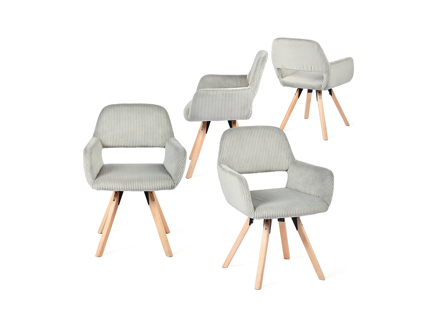 Lot de 4 chaises de salle à manger fauteuils en velours côtelé pied en bois de hêtre style scandinave,CROMWELL