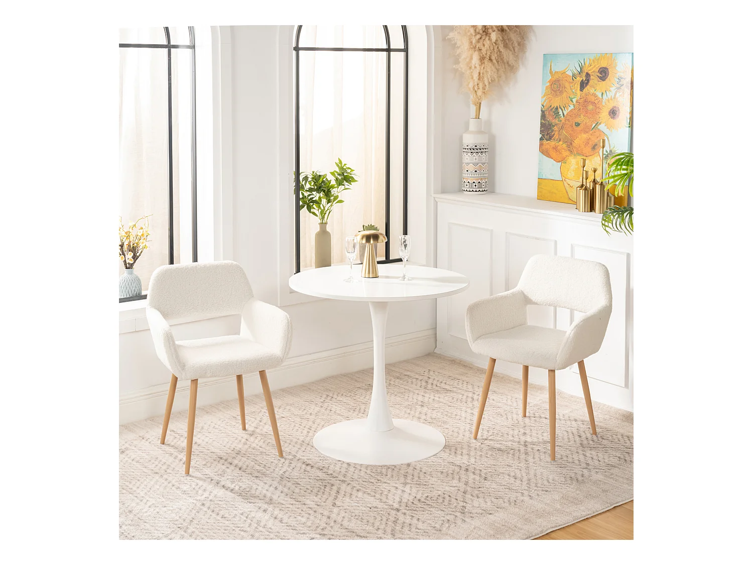 Lot de 2 chaise de salle à manger fauteuils en bouclette style scandinave,CROMWELL