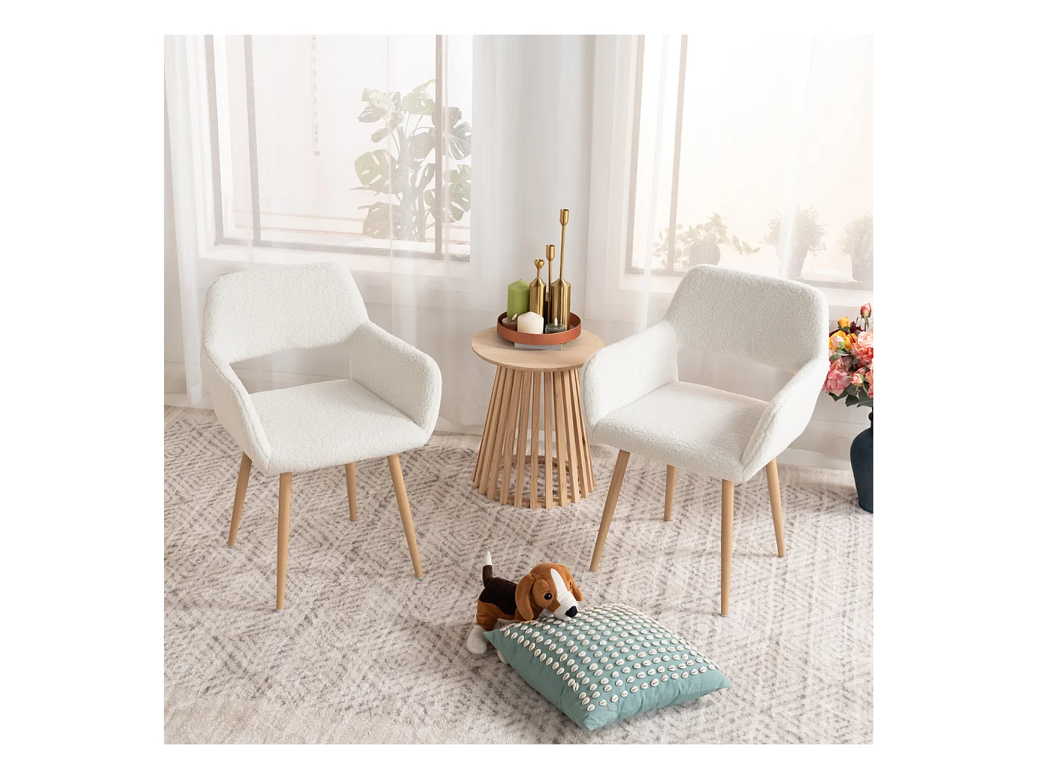 Lot de 2 chaise de salle à manger fauteuils en bouclette style scandinave,CROMWELL