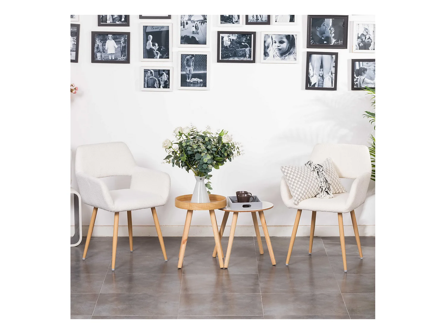 Lot de 2 chaise de salle à manger fauteuils en bouclette style scandinave,CROMWELL