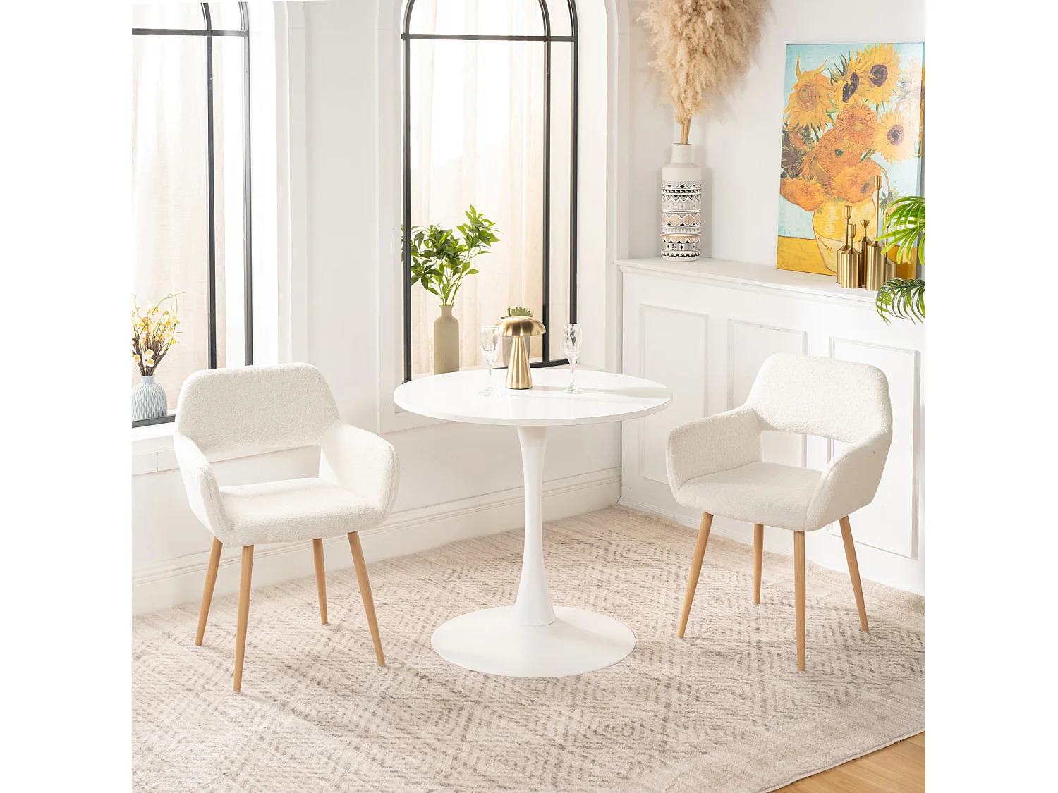 Lot de 2 chaise de salle à manger fauteuils en bouclette style scandinave,CROMWELL