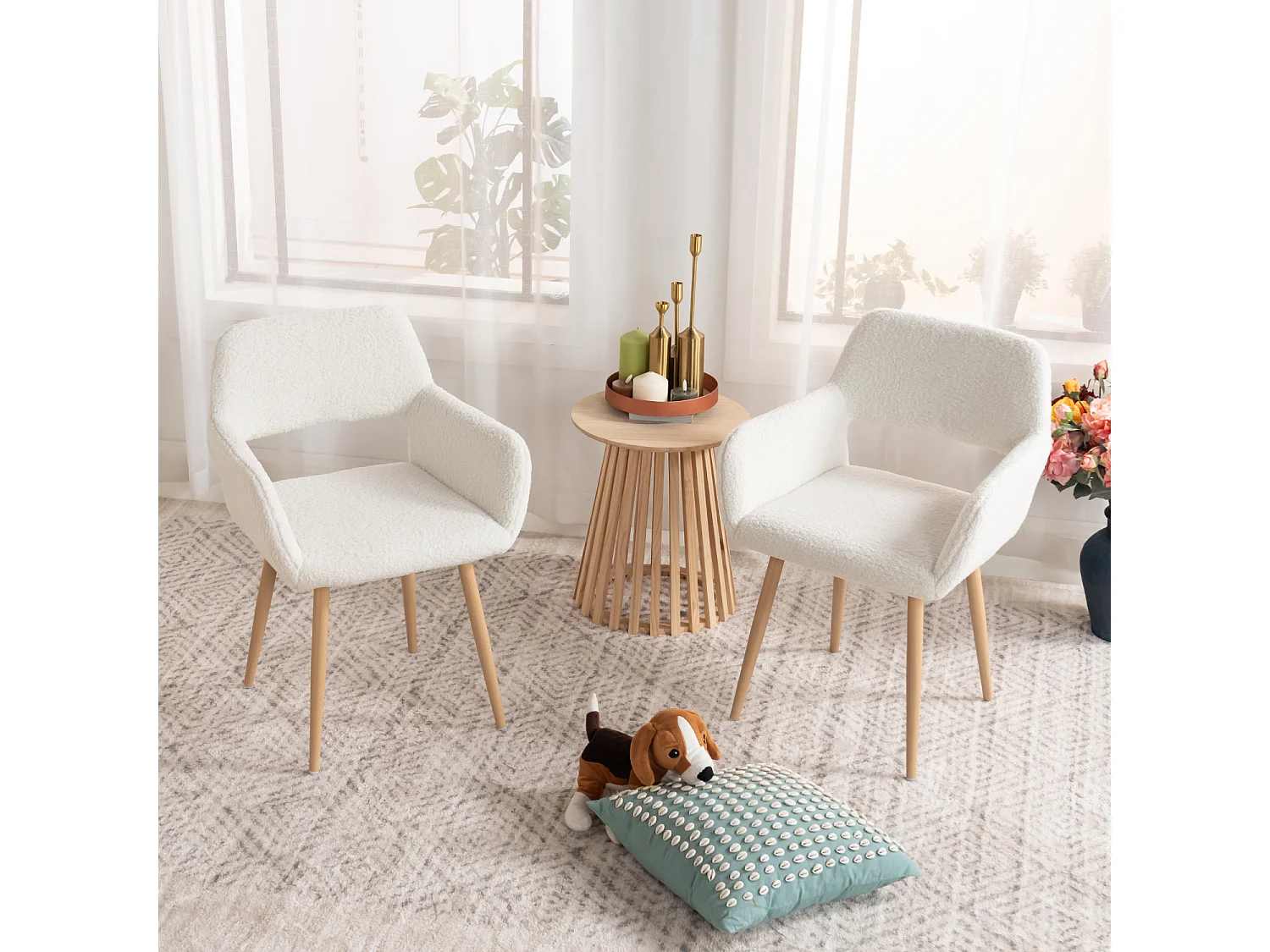 Lot de 2 chaise de salle à manger fauteuils en bouclette style scandinave,CROMWELL