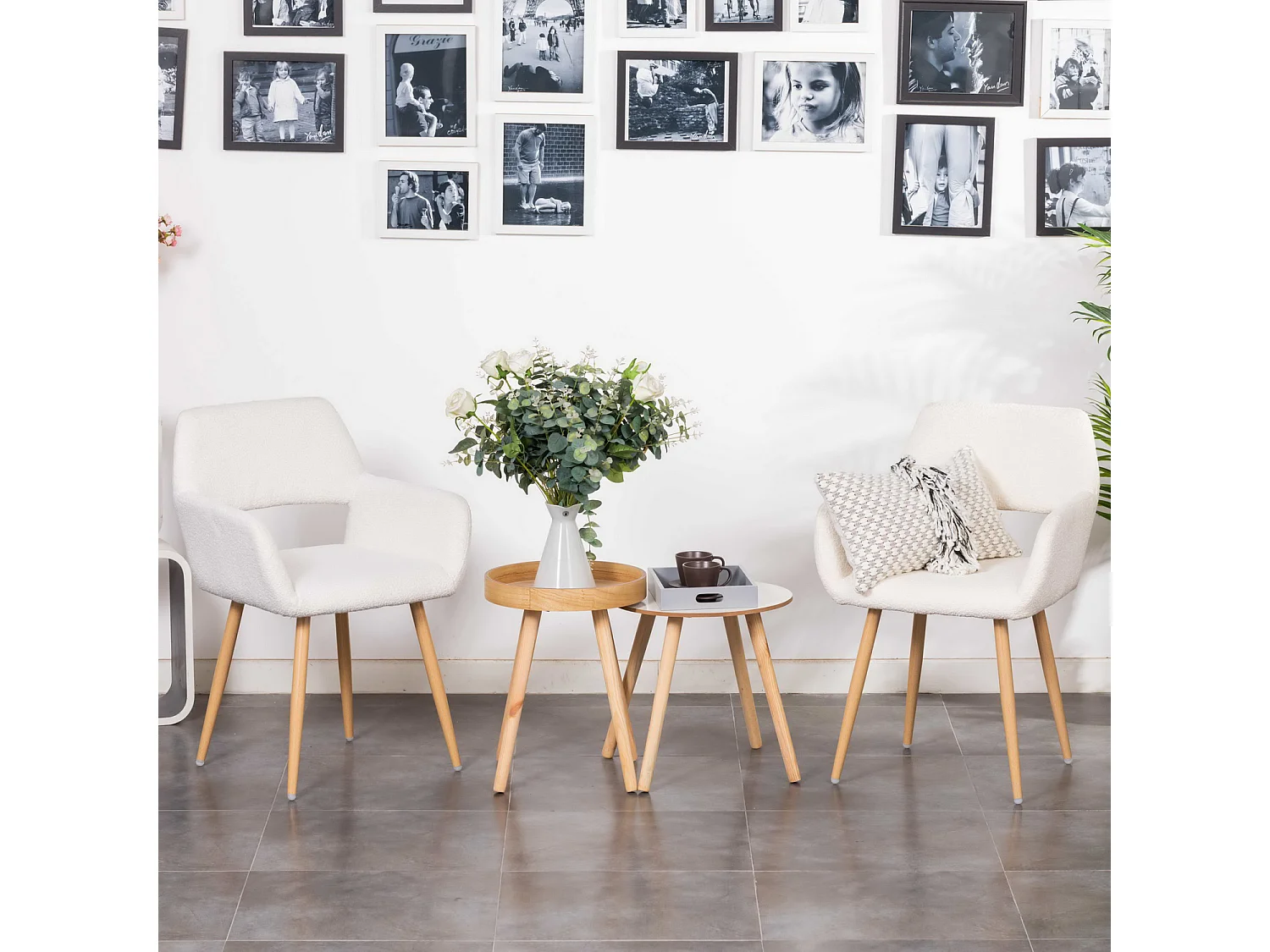 Lot de 2 chaise de salle à manger fauteuils en bouclette style scandinave,CROMWELL