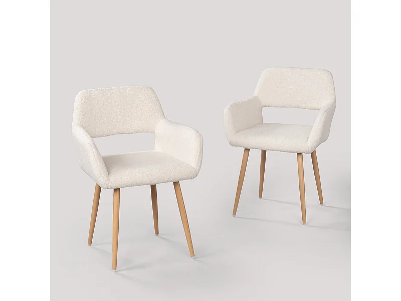 Lot de 2 chaise de salle à manger fauteuils en bouclette style scandinave,CROMWELL