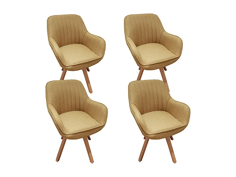 Lot de 4 fauteuil de salle à manger rotatif style scandinave en jaune tissu,CARSON