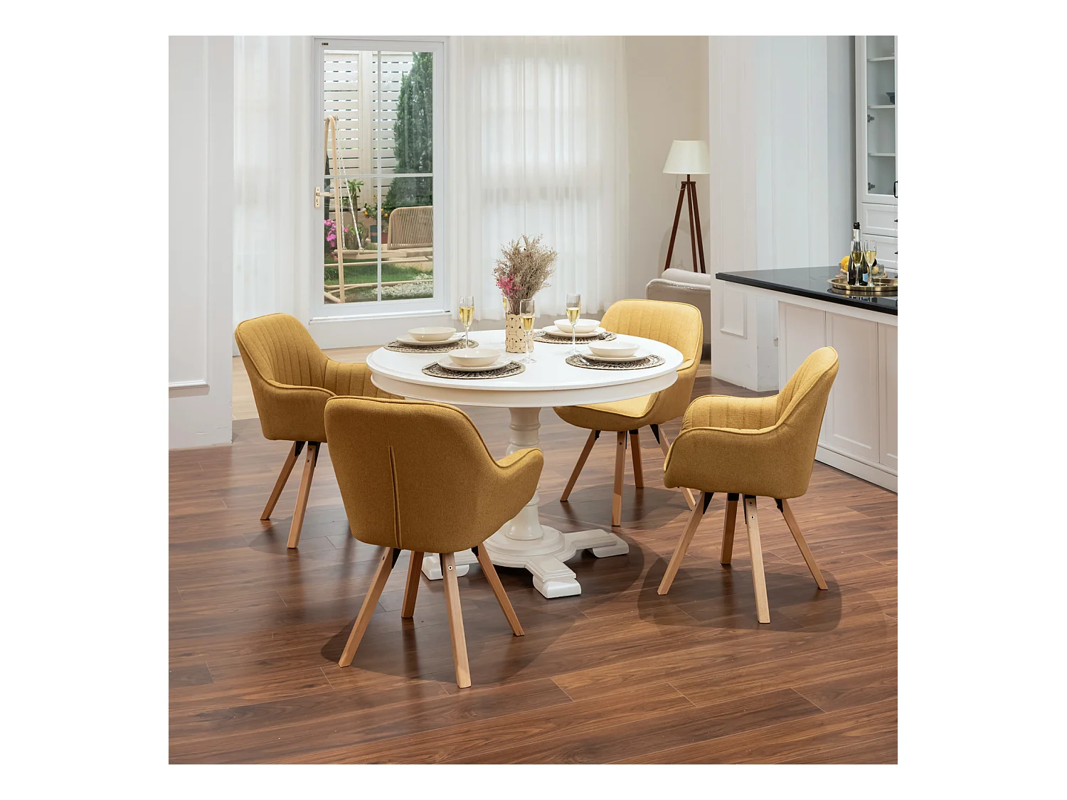 Lot de 4 fauteuil de salle à manger rotatif style scandinave en jaune tissu,CARSON