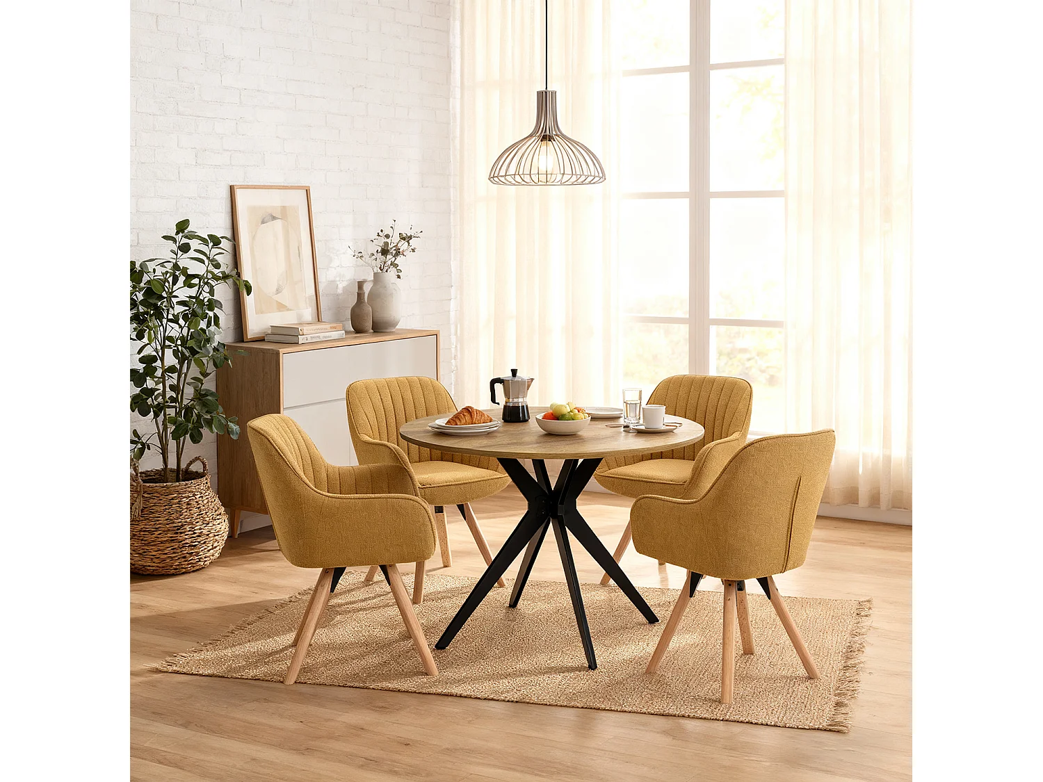Lot de 4 fauteuil de salle à manger rotatif style scandinave en jaune tissu,CARSON