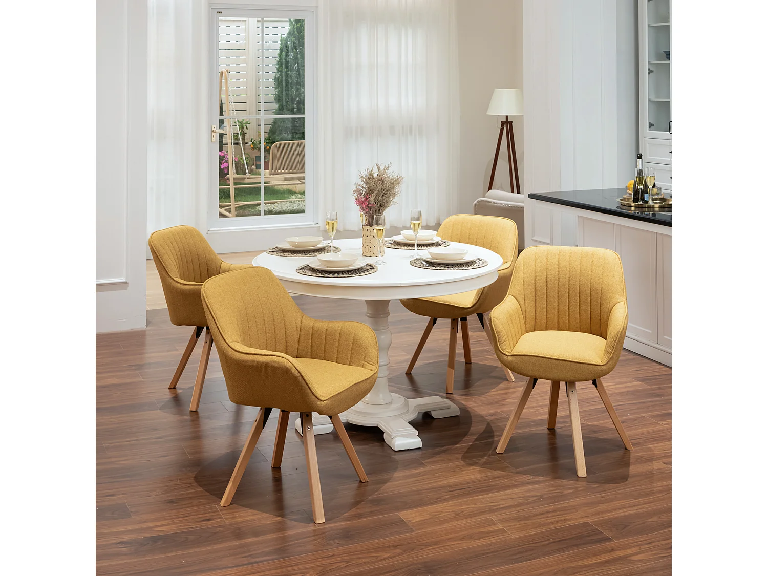 Lot de 4 fauteuil de salle à manger rotatif style scandinave en jaune tissu,CARSON