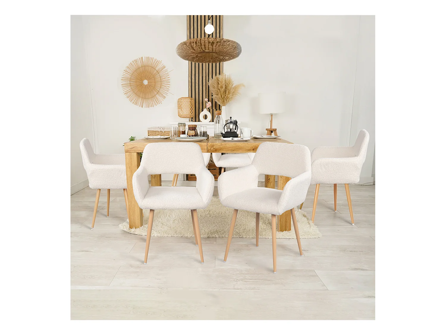 Lot de 6 chaise de salle à manger fauteuils en bouclette style scandinave,CROMWELL