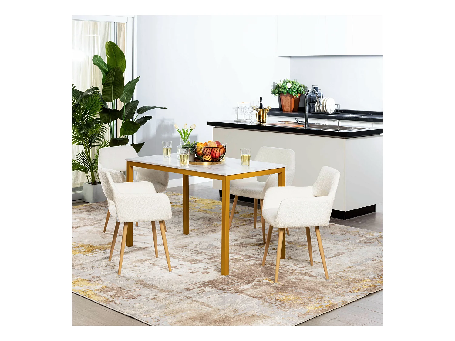 Lot de 6 chaise de salle à manger fauteuils en bouclette style scandinave,CROMWELL