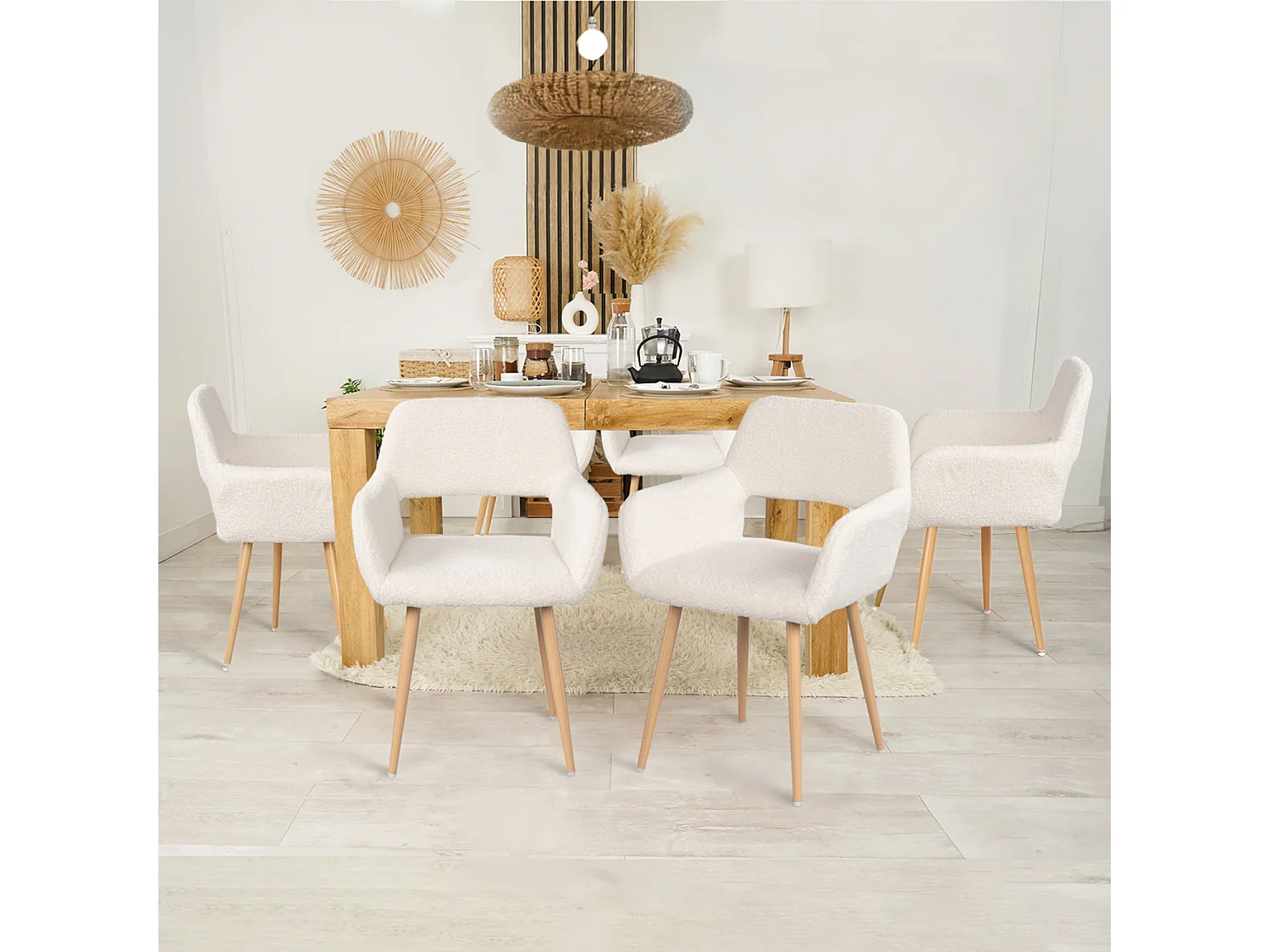 Lot de 6 chaise de salle à manger fauteuils en bouclette style scandinave,CROMWELL