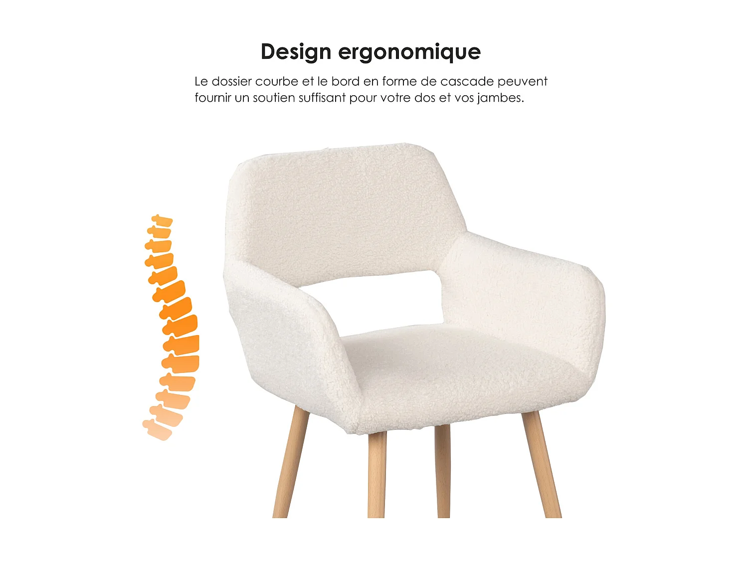Lot de 6 chaise de salle à manger fauteuils en bouclette style scandinave,CROMWELL