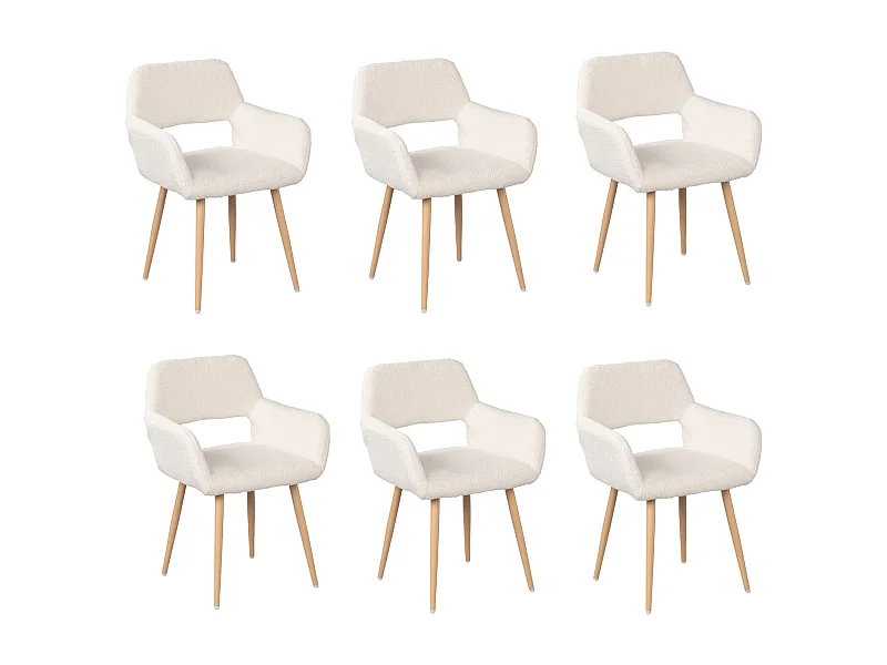 Lot de 6 chaise de salle à manger fauteuils en bouclette style scandinave,CROMWELL