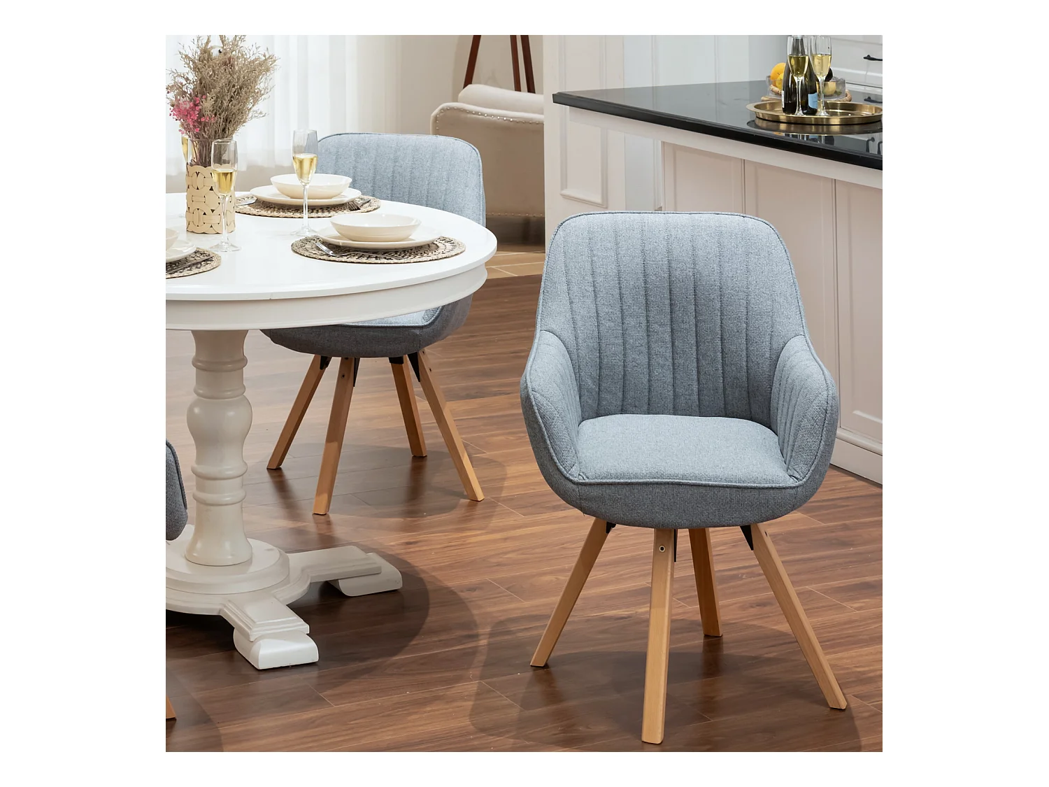 Fauteuil de salle à manger rotatif style scandinave en gris tissu,CARSON