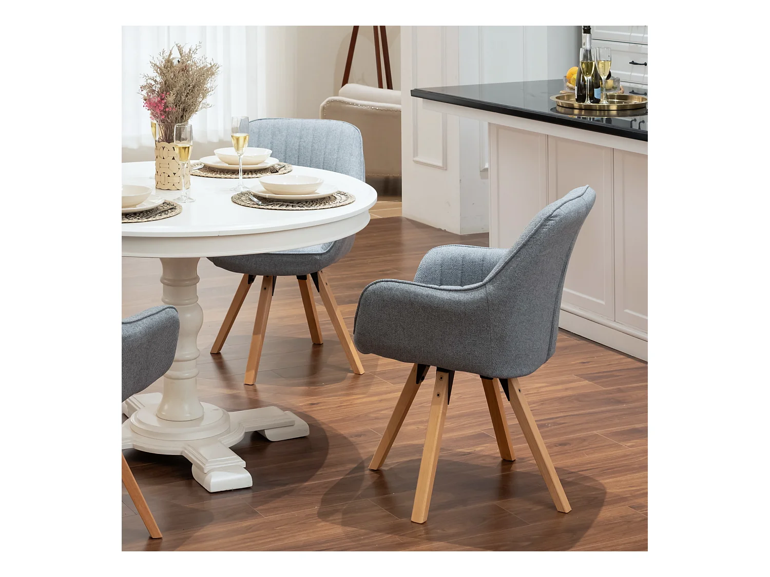 Fauteuil de salle à manger rotatif style scandinave en gris tissu,CARSON