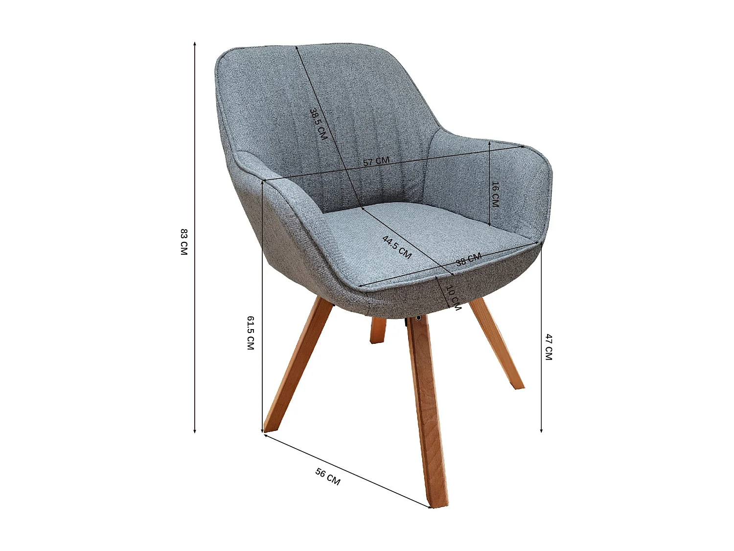Fauteuil de salle à manger rotatif style scandinave en gris tissu,CARSON