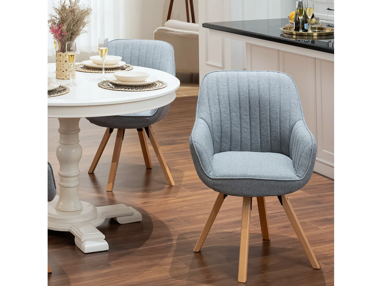 Fauteuil de salle à manger rotatif style scandinave en gris tissu,CARSON