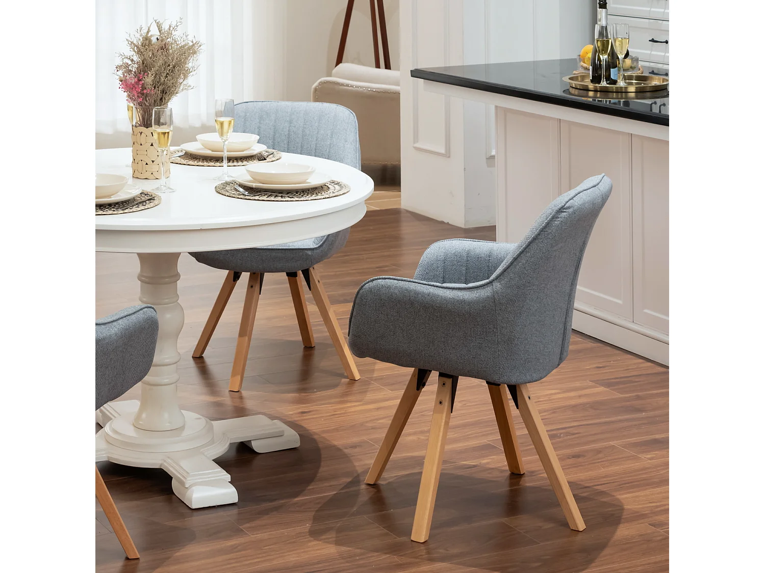 Fauteuil de salle à manger rotatif style scandinave en gris tissu,CARSON