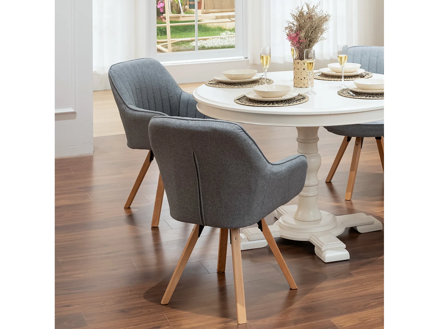 Fauteuil de salle à manger rotatif style scandinave en gris tissu,CARSON