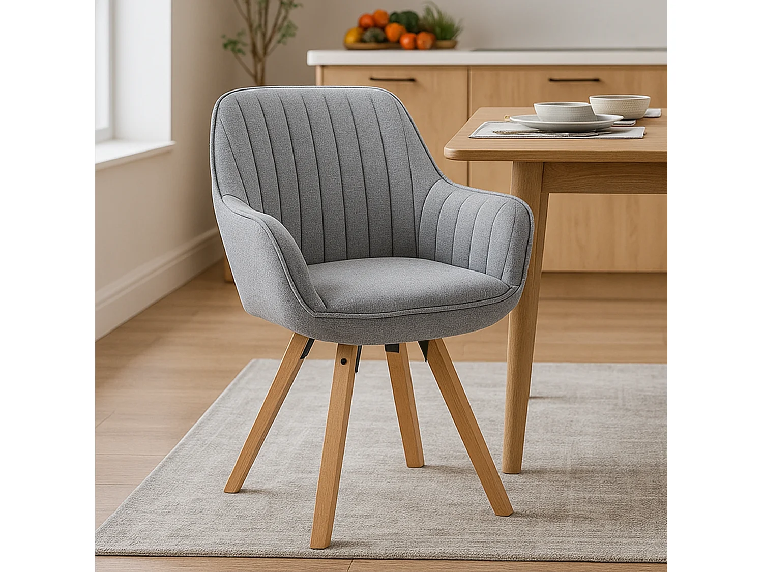 Fauteuil de salle à manger rotatif style scandinave en gris tissu,CARSON