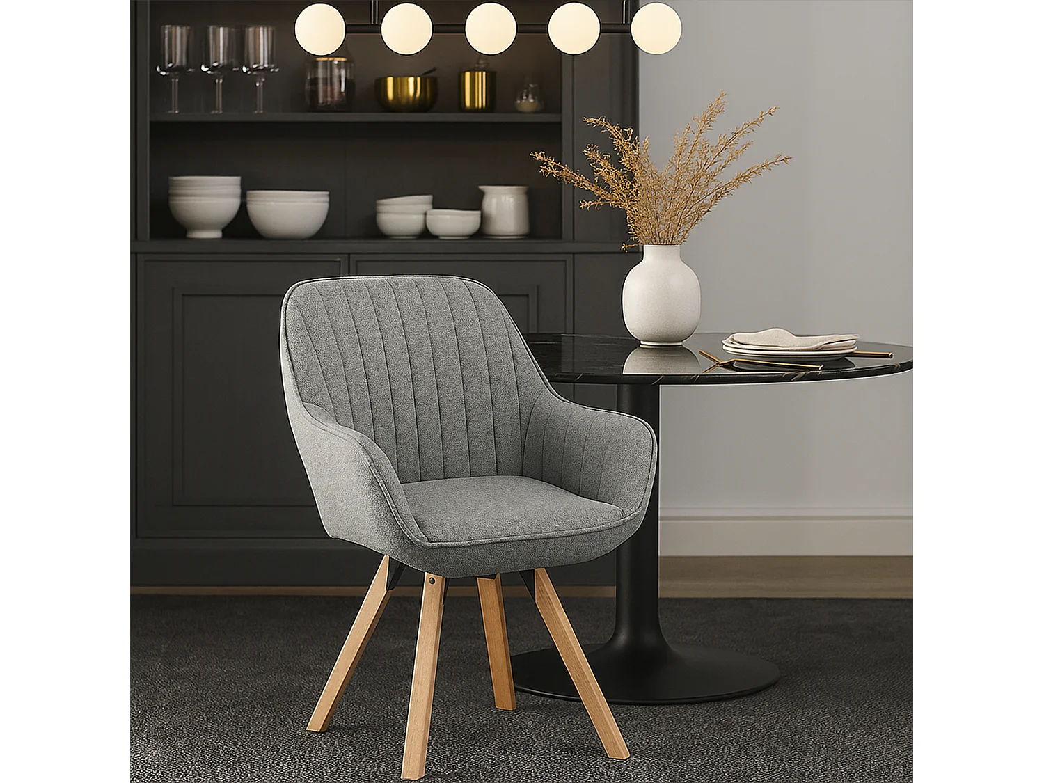 Fauteuil de salle à manger rotatif style scandinave en gris tissu,CARSON