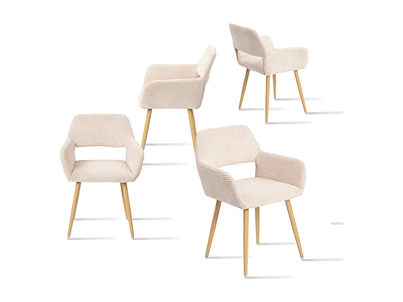 Lot de 4 chaises de salle à manger fauteuils en velours côtelé style scandinave,CROMWELL
