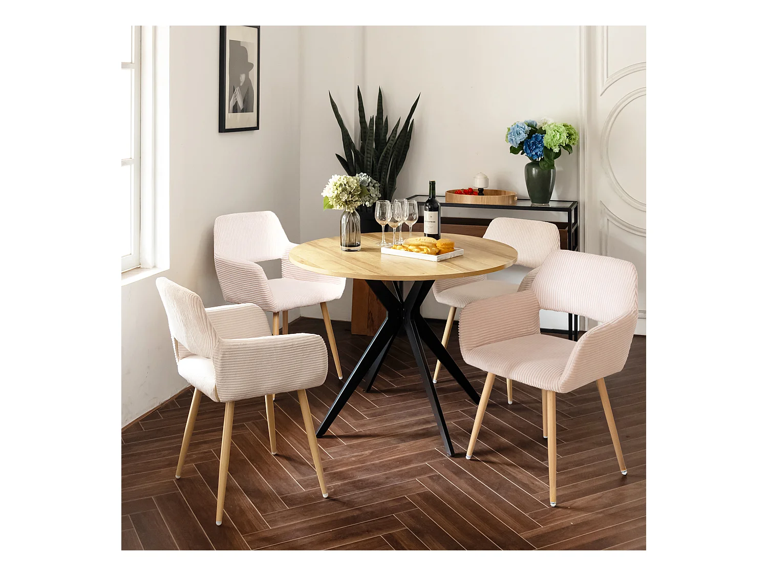 Lot de 4 chaises de salle à manger fauteuils en velours côtelé style scandinave,CROMWELL