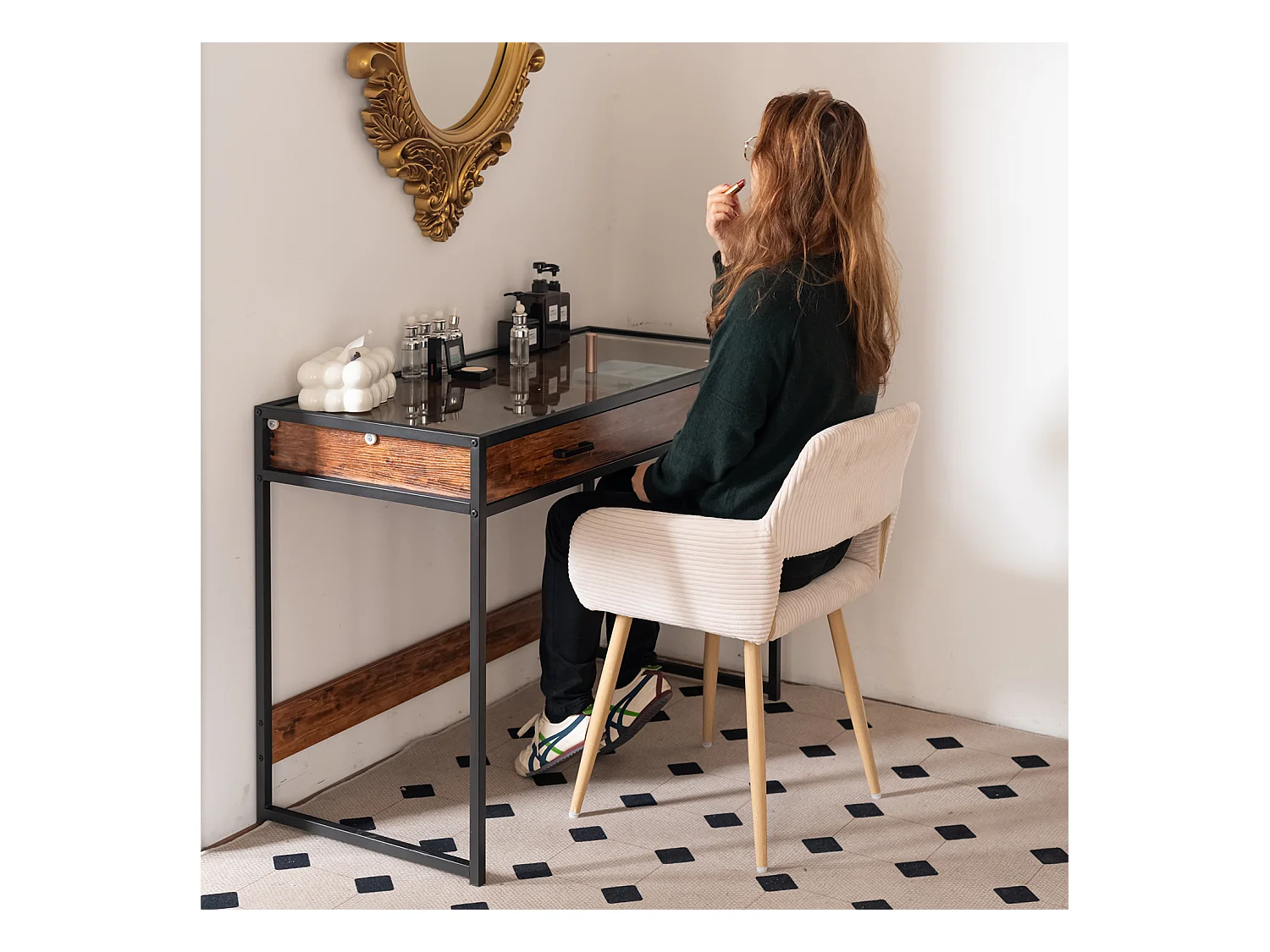 Lot de 4 chaises de salle à manger fauteuils en velours côtelé style scandinave,CROMWELL