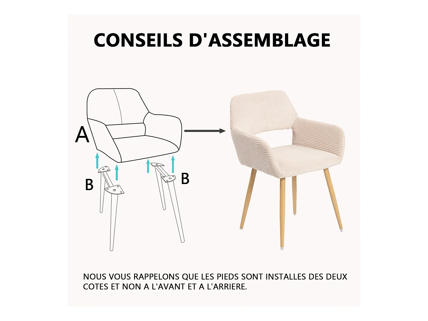 Lot de 4 chaises de salle à manger fauteuils en velours côtelé style scandinave,CROMWELL